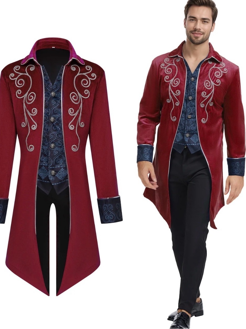 California Costumes Burgundy Embroidered Tailcoat with Navy Accents